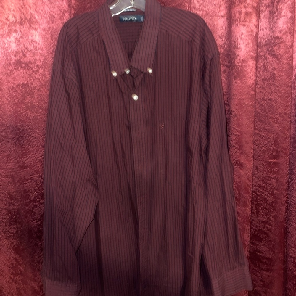 Nautica 4X LONG SLEEVE SHIRT, BURGUNDY AND BALCK.